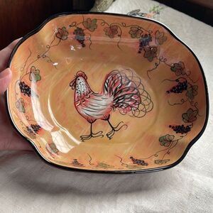 LANG redware Wine Country Susan Winget  Roster serving bowl. 2005